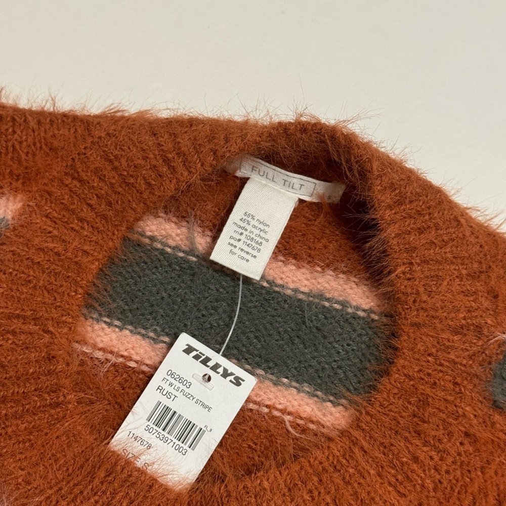 Full Tilt Rust and Gray Striped Crop Fuzzy Sweater - Picture 2 of 3